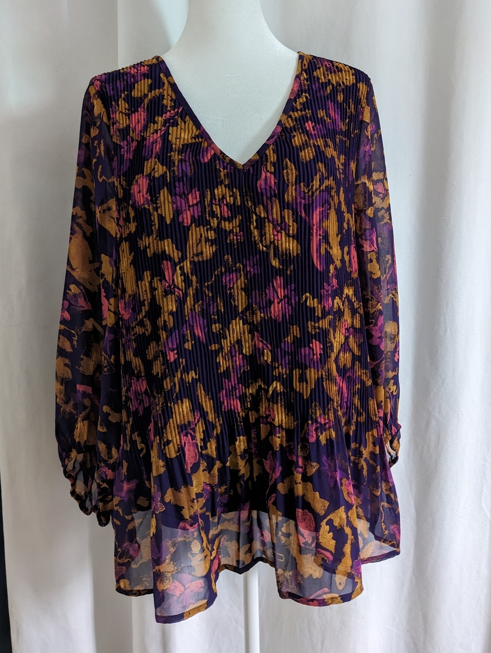 ICHI Women's Honey Multi Color Blouse 34 Small Floral 3/4 Sleeve Career Casual